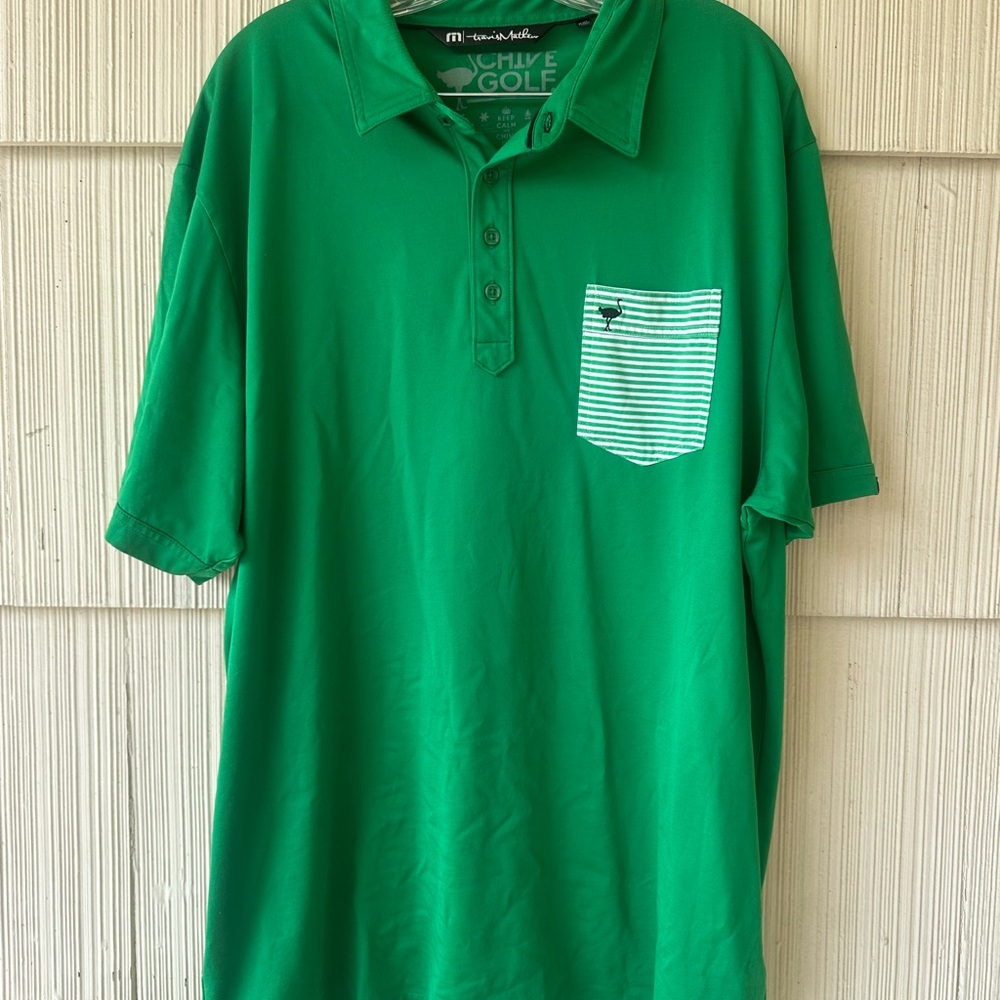Travis Mathew Green Polo Shirt with Striped Pocket